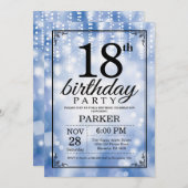 18e verjaardag uitnodiging Blue Glitter (Voorkant / Achterkant)