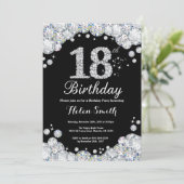 18e verjaardag Uitnodiging Chalkboard Silver Diamo (Staand voorkant)