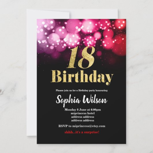 18e verjaardag uitnodiging elegant glitter roze ro (Voorkant)