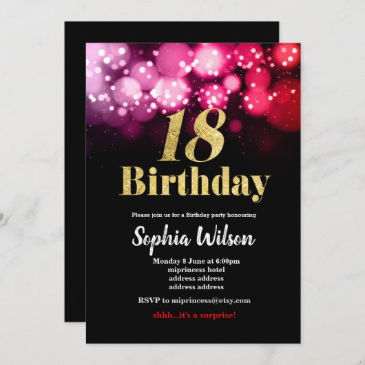 18e verjaardag uitnodiging elegant glitter roze ro (Voorkant / Achterkant)