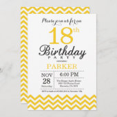 18e Verjaardag Uitnodiging Geel Chevron (Voorkant / Achterkant)