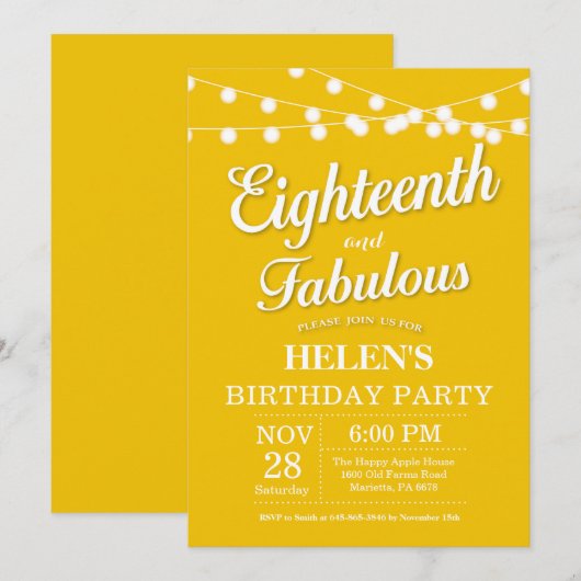 18e verjaardag uitnodiging geel fabulous (Voorkant / Achterkant)
