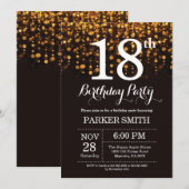 18e verjaardag uitnodiging Gold Glitter (Voorkant / Achterkant)