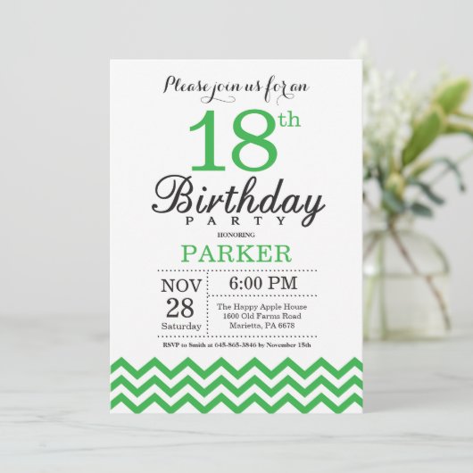 18e Verjaardag Uitnodiging Green Chevron (Staand voorkant)
