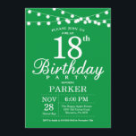 18e verjaardag uitnodiging groen<br><div class="desc">18e verjaardag Uitnodiging met String Lights. Groene achtergrond. Mannen of Vrouwen Lady Elegant bday Uitnodigen. 13e 15e 16e 18e 20e 21e 30e 40e 50e 60e 70e 80e 90e 100e,  elke leeftijd. Voor verdere aanpassing klikt u op de knop "Aanpassen" en gebruikt u onze ontwerptool om deze sjabloon te wijzigen.</div>