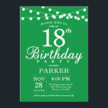 18e verjaardag uitnodiging groen<br><div class="desc">18e verjaardag Uitnodiging met String Lights. Groene achtergrond. Mannen of Vrouwen Lady Elegant bday Uitnodigen. 13e 15e 16e 18e 20e 21e 30e 40e 50e 60e 70e 80e 90e 100e,  elke leeftijd. Voor verdere aanpassing klikt u op de knop "Aanpassen" en gebruikt u onze ontwerptool om deze sjabloon te wijzigen.</div>