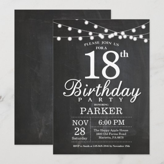 18e verjaardag Uitnodiging karton Koord Lichten (Voorkant / Achterkant)