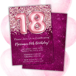 18e verjaardag uitnodiging magenta roze glitter