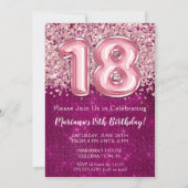 18e verjaardag uitnodiging magenta roze glitter (Voorkant)