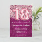 18e verjaardag uitnodiging magenta roze glitter (Staand voorkant)