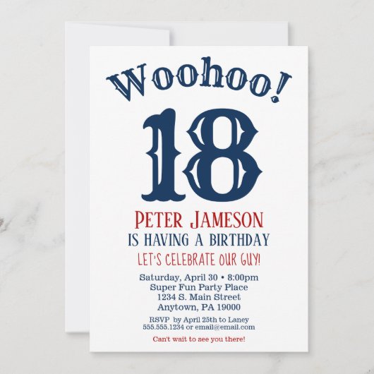 18e verjaardag Uitnodiging Mannen marine Blue (Voorkant)