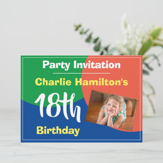 18e verjaardag Uitnodiging met foto (Staand voorkant)
