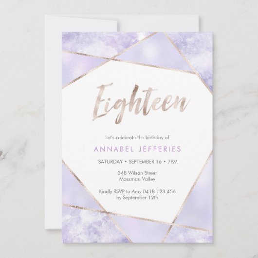 18e Verjaardag Uitnodiging paarse en gouden (Voorkant)