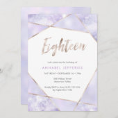 18e Verjaardag Uitnodiging paarse en gouden (Voorkant / Achterkant)