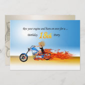 18e verjaardag Uitnodiging partij Flaming motorfie (Voorkant / Achterkant)