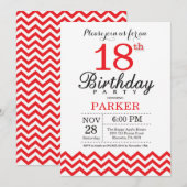 18e verjaardag Uitnodiging Rode Chevron (Voorkant / Achterkant)