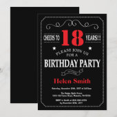 18e verjaardag Uitnodiging rood en zwart karton (Voorkant / Achterkant)