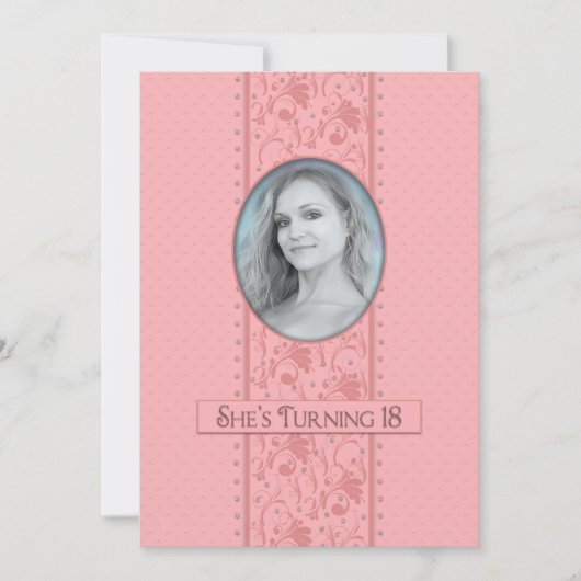 18e verjaardag Uitnodiging, Roze en Feminine, Foto Kaart (Voorkant)