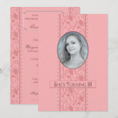 18e verjaardag Uitnodiging, Roze en Feminine, Foto Kaart (Voorkant / Achterkant)
