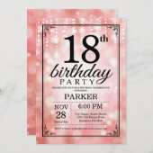 18e verjaardag uitnodiging roze glitter (Voorkant / Achterkant)