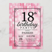 18e verjaardag uitnodiging roze glitter (Voorkant / Achterkant)