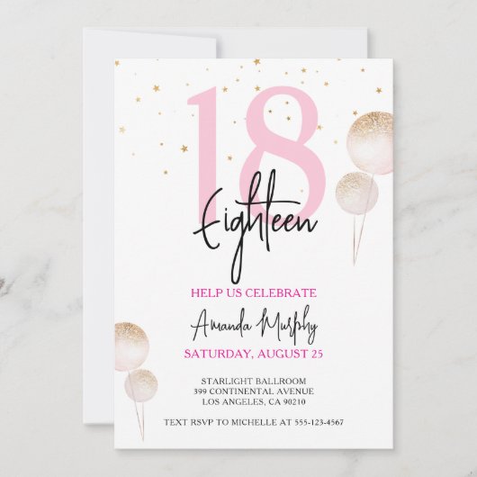 18e verjaardag uitnodiging Roze Gouden Glitter (Voorkant)