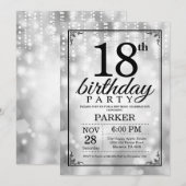 18e verjaardag Uitnodiging Silver Glitter (Voorkant / Achterkant)