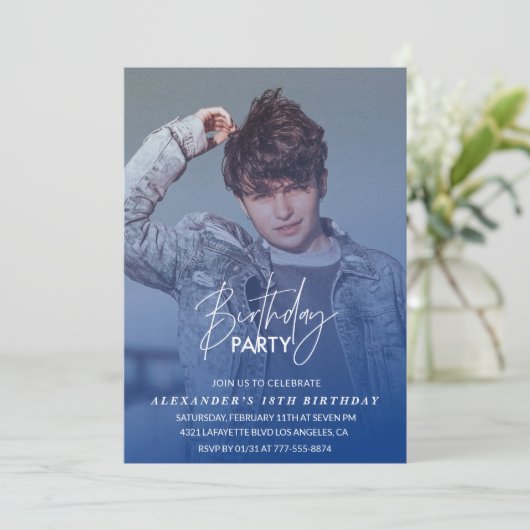 18e verjaardag uitnodiging Verjaardagsfeest Foto j (Staand voorkant)