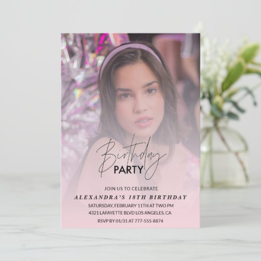 18e verjaardag uitnodiging Verjaardagsfeest Foto r (Staand voorkant)