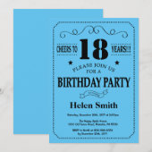 18e verjaardag Uitnodiging zwart en blauw (Voorkant / Achterkant)