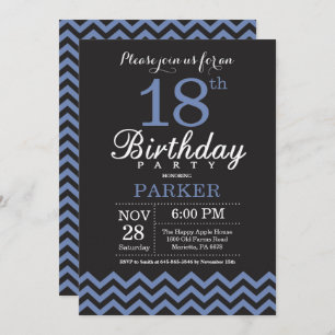 18e verjaardag Uitnodiging zwart en blauw