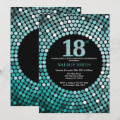 18e Verjaardag Uitnodiging Zwart en Blauwgroen Gli (Voorkant / Achterkant)