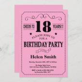 18e verjaardag Uitnodiging zwart en roze (Voorkant / Achterkant)
