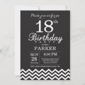 18e verjaardag uitnodiging zwart-wit Chevron (Voorkant)