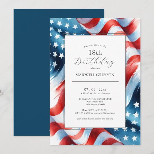 18e verjaardag Uitnodigingen Amerikaanse vlag (Voorkant / Achterkant)