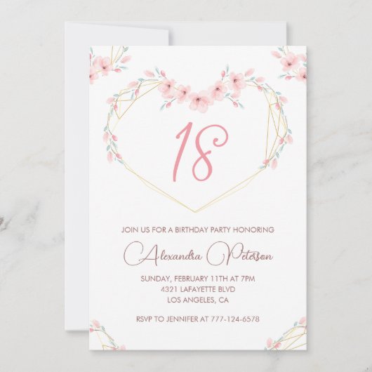 18e verjaardag uitnodigingen Boho Floral Pink (Voorkant)