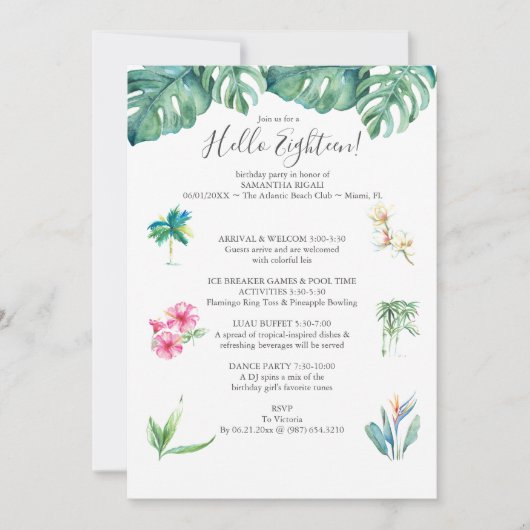 18e verjaardag Uitnodigingen Luau Pool Party (Voorkant)