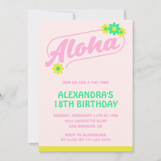 18e verjaardag uitnodigingen Tropical Aloha Pink (Voorkant)