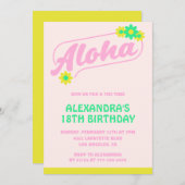 18e verjaardag uitnodigingen Tropical Aloha Pink (Voorkant / Achterkant)