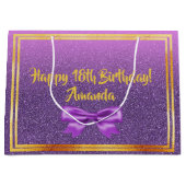 18e verjaardag ultra violet roze met faux glitter large cadeautasje (Voorkant)