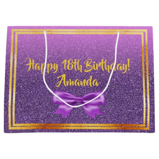18e verjaardag ultra violet roze met faux glitter large cadeautasje (Voorkant)
