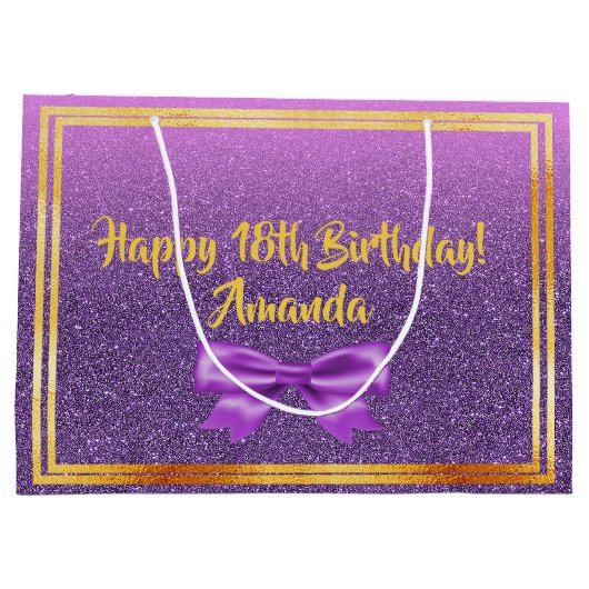18e verjaardag ultra violet roze met faux glitter large cadeautasje (Achterkant)