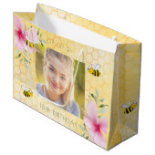 18e verjaardag van bijen roze bloemen honingraat groot cadeauzakje (Voorkant Gekanteld)