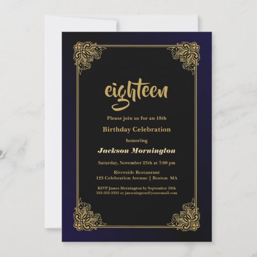 18e verjaardag van Black and Gold Kaart (Voorkant)