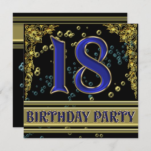 18e verjaardag van Black and Gold Kaart (Voorkant / Achterkant)
