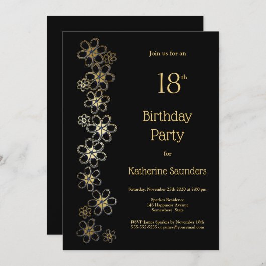 18e verjaardag van Black and Gold Kaart (Voorkant / Achterkant)