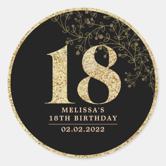18e verjaardag van Black & Gold Party Favor Sticke Ronde Sticker (Voorkant)