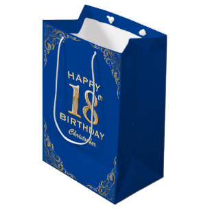 18e verjaardag van de Blauwe en de Gouden Glitter Medium Cadeauzakje