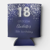 18e verjaardag van de blauwe zilverglitterstofnaam blikjeskoeler (Voorkant)