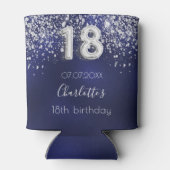 18e verjaardag van de blauwe zilverglitterstofnaam blikjeskoeler (Achterkant)